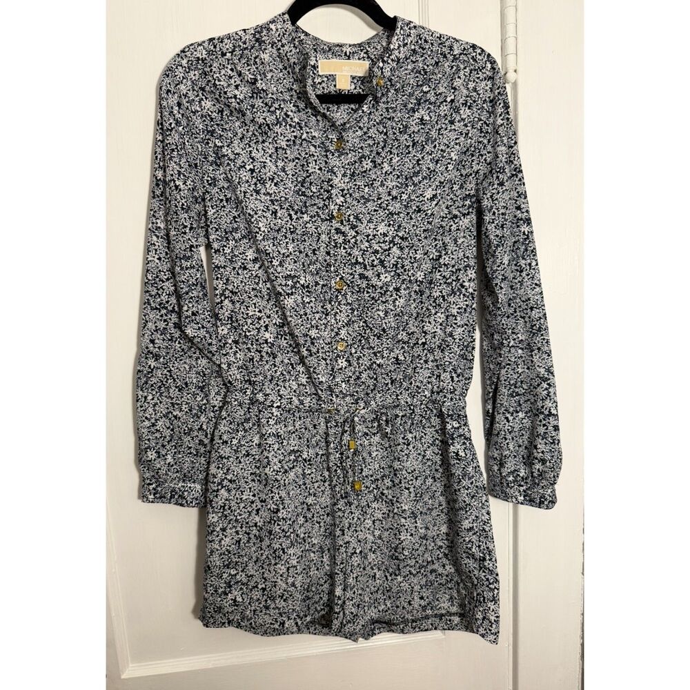 Michael Kors Navy Blue and White Floral Shorts Romper